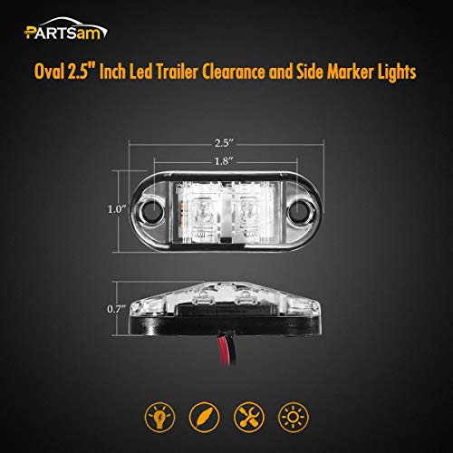 2.5 Inch Oval Amber LED Side Marker Lights with Clear Lens, Surface Mount for Trailer Truck Boat Marine, 12V C59066