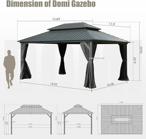 10 x 10 ft Hardtop Gazebo with Netting and Curtains, Galvanized Steel Roof for Patio K80436
