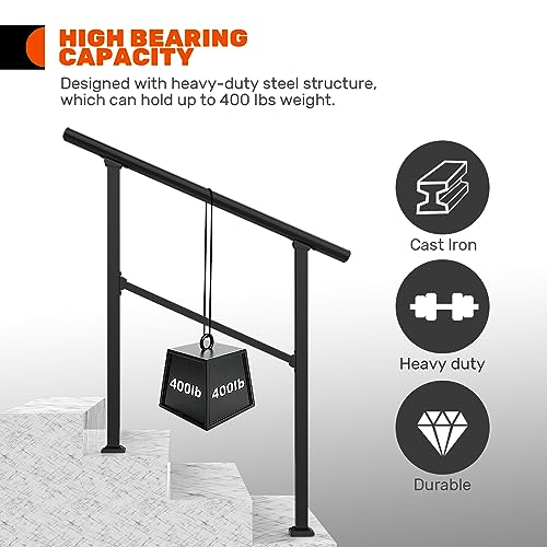 Outdoor Stair Railing for 2-3 Steps with Installation Kit T7933