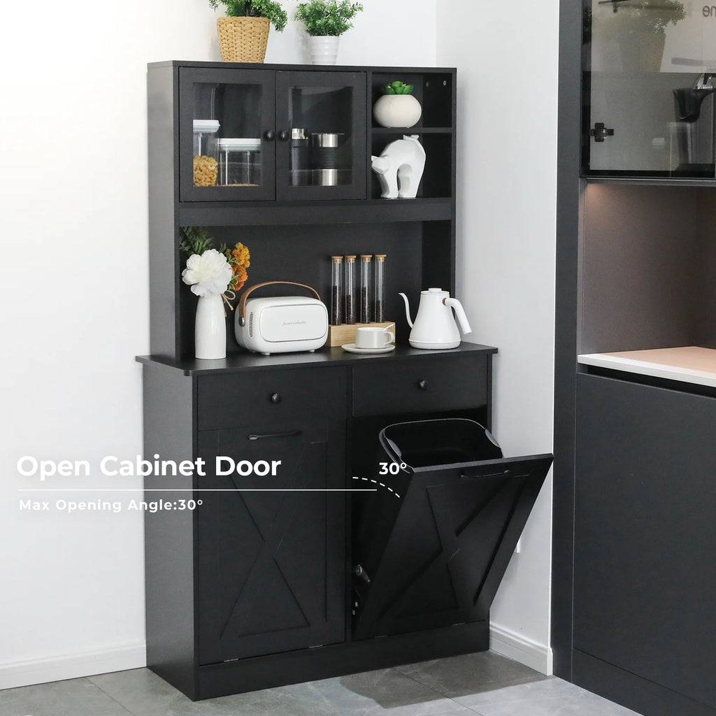Kitchen Pantry Storage Cabinet with Double Tilt Out Trash Bin Holder R378