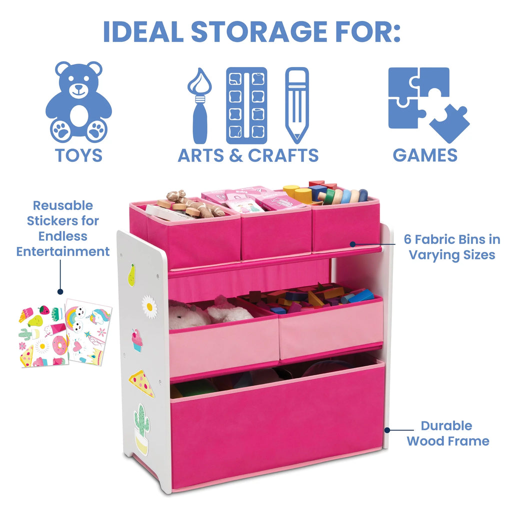 Toy Organizer with 6 Bins, White/Pink L483002