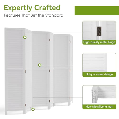 6 Panel Wood Room Divider Privacy Screen Freestanding White U13428