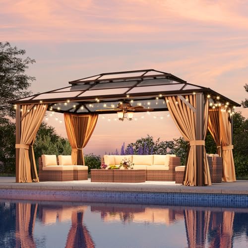 12x16 Hardtop Gazebo with Netting and Curtains for Patio K27275