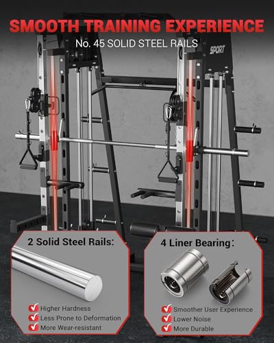 Smith Machine Home Gym All in One Squat Rack Power Cage with Cable Systems E5406