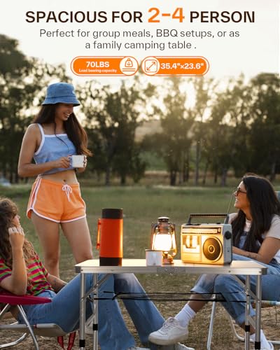 Adjustable Height Small Folding Camping Table with Mesh Layer B206