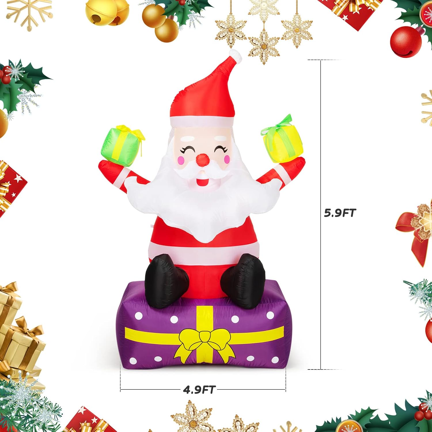 6 ft Christmas Inflatable Santa Claus with Gift Boxes, LED Lights, Yard Decor Z8249