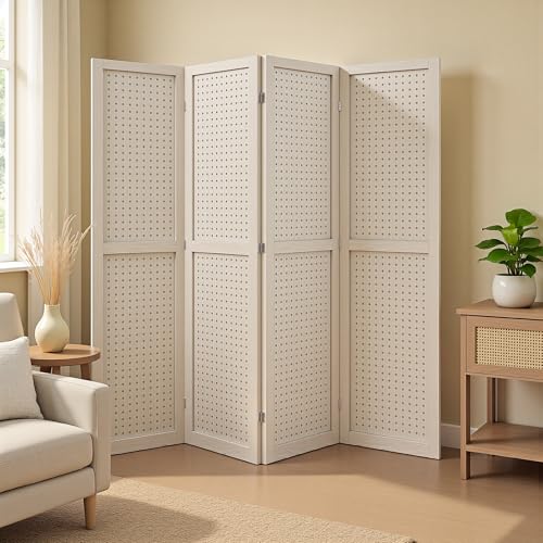 6 Panel Wooden Room Divider with Shelves P850285