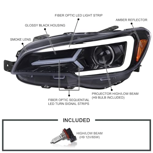 Projector Headlights with Sequential LED Turn Signal for 2015-2021 Subaru WRX STI Halogen, Pair W794492
