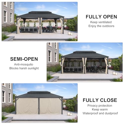 10' x 14' Permanent Hardtop Gazebo with Galvanized Steel Double Roof, Curtains and Netting Included M871