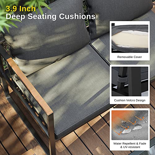 4-Piece Outdoor Patio Furniture Set with Sofa and Tempered Glass Table B6490