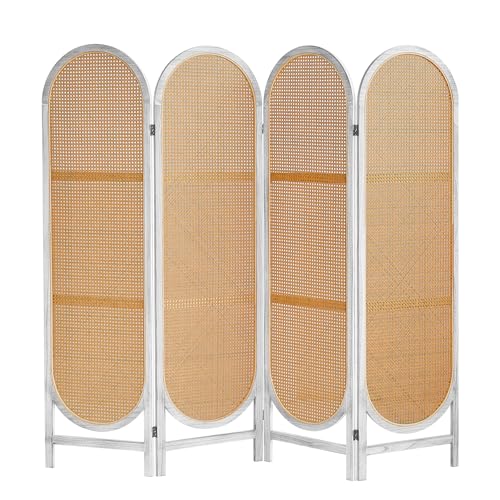 Foldable Wooden Room Divider, Hand-Woven Rattan Privacy Screen Q240970
