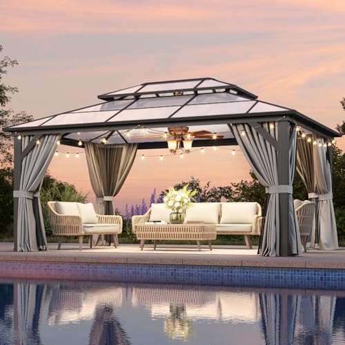 12x16 Hardtop Gazebo with Netting and Curtains for Patio K27275
