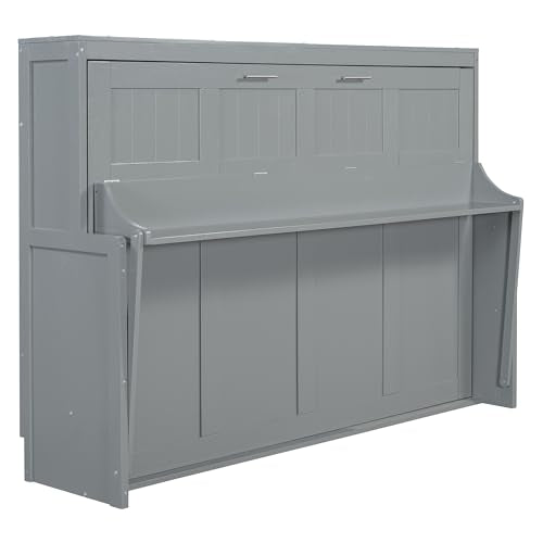 Queen Size Murphy Bed with Cabinet and LED Lights M1232