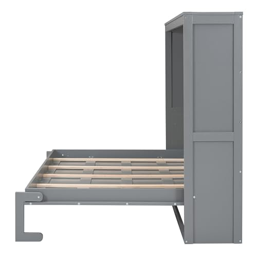 Modern Farmhouse Solid Wood Murphy Cabinet Bed Queen Gray B72702