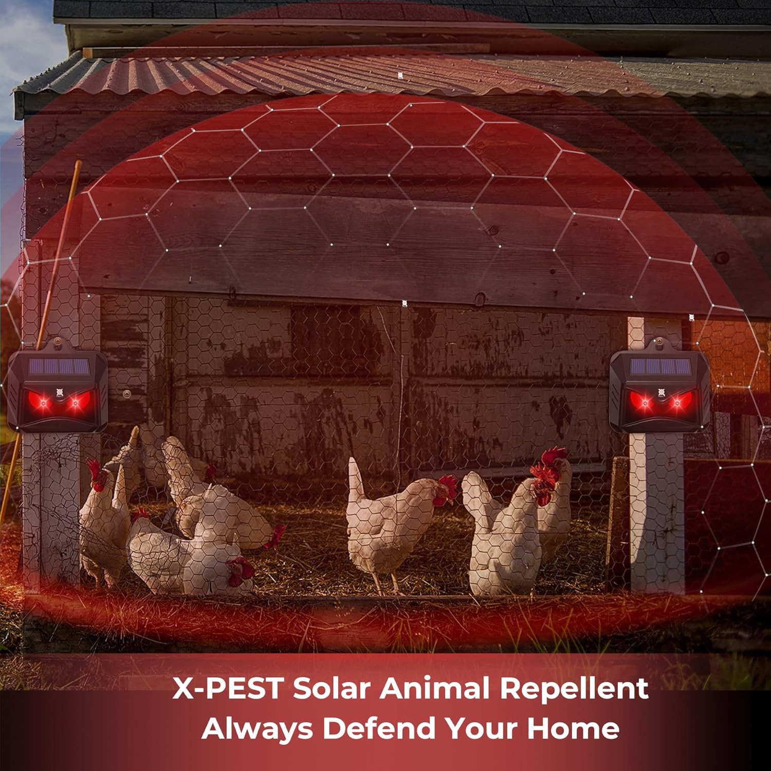 Solar Animal Repeller, Red LED Light Outdoor Deterrent for Garden Yard S60617