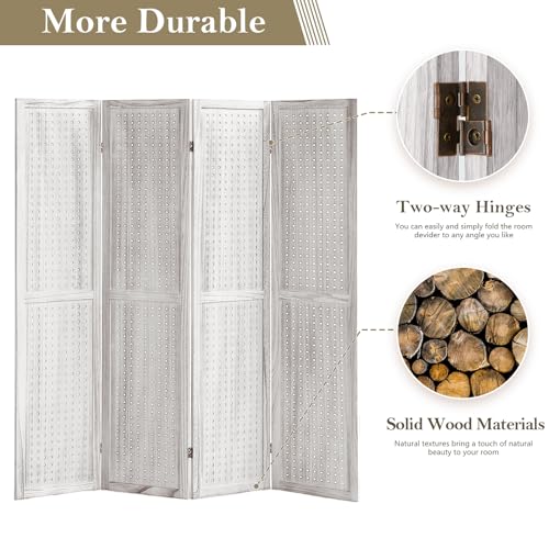 Wooden Pegboard Room Divider with Folding Privacy Screen, 5.6Ft, Light Brown D937870