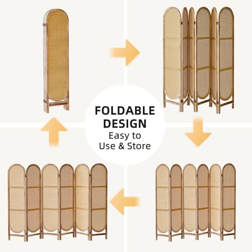 Foldable Wooden Room Divider, Hand-Woven Rattan Privacy Screen Q240970