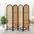 Foldable Wooden Room Divider, Hand-Woven Rattan Privacy Screen Q240970