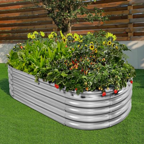 Galvanized Raised Garden Bed Kit 4x2x1.5ft Oval Metal Planter Box for Vegetables Outdoor V57489