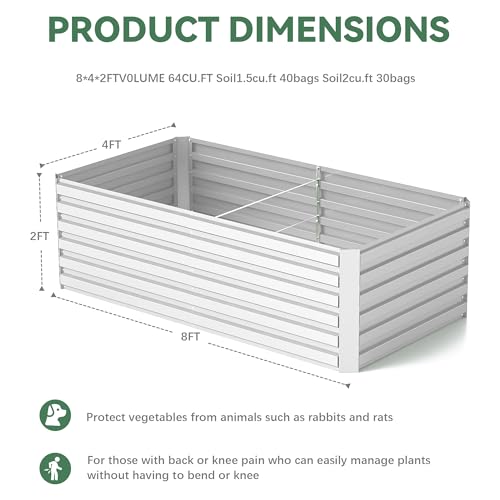 Galvanized Raised Garden Bed 8x4x2ft, Large Metal Planter Box for Outdoor Vegetables, Flowers & Herbs D2106