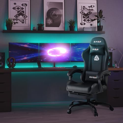 Gaming Chair with Footrest Lumbar Support High Back Recliner Ergonomic Leather L124