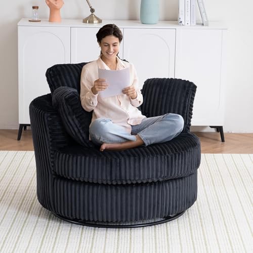 Round Swivel Barrel Chair with Ottoman for Living Room Bedroom G375183