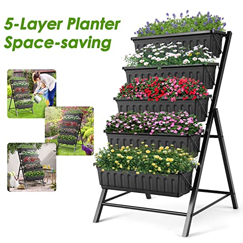 Vertical Raised Garden Bed, 5 Tiers Elevated Planter Box with Hooks for Vegetables Flowers Z6444