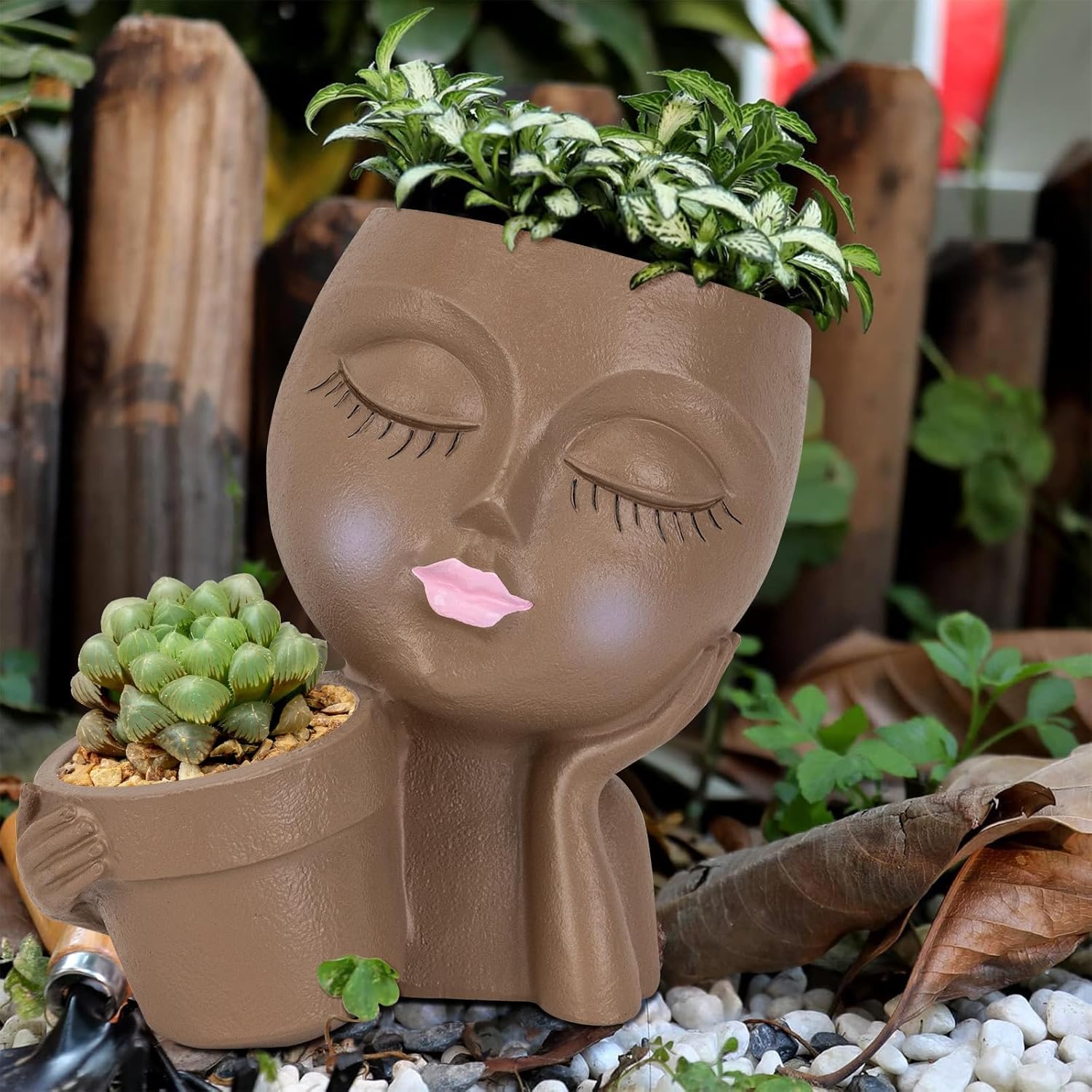 Face Planter Pot with Drainage Hole for Indoor Outdoor Plants W330