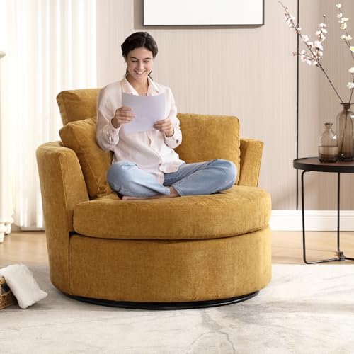 Round Swivel Barrel Chair with Ottoman for Living Room Bedroom G375183