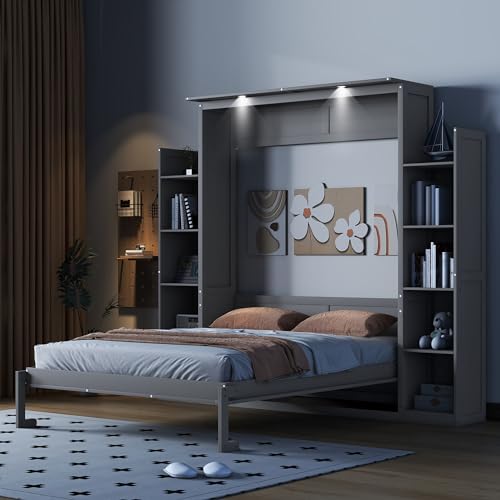 Queen Size Murphy Bed with Cabinet and LED Lights M1232
