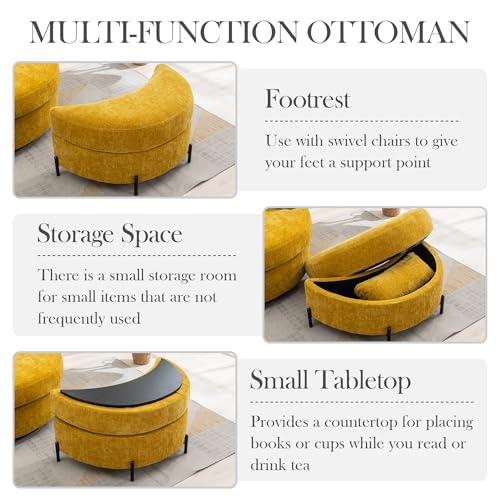 Oversized Swivel Barrel Chair with Ottoman, Chenille, Beige M813