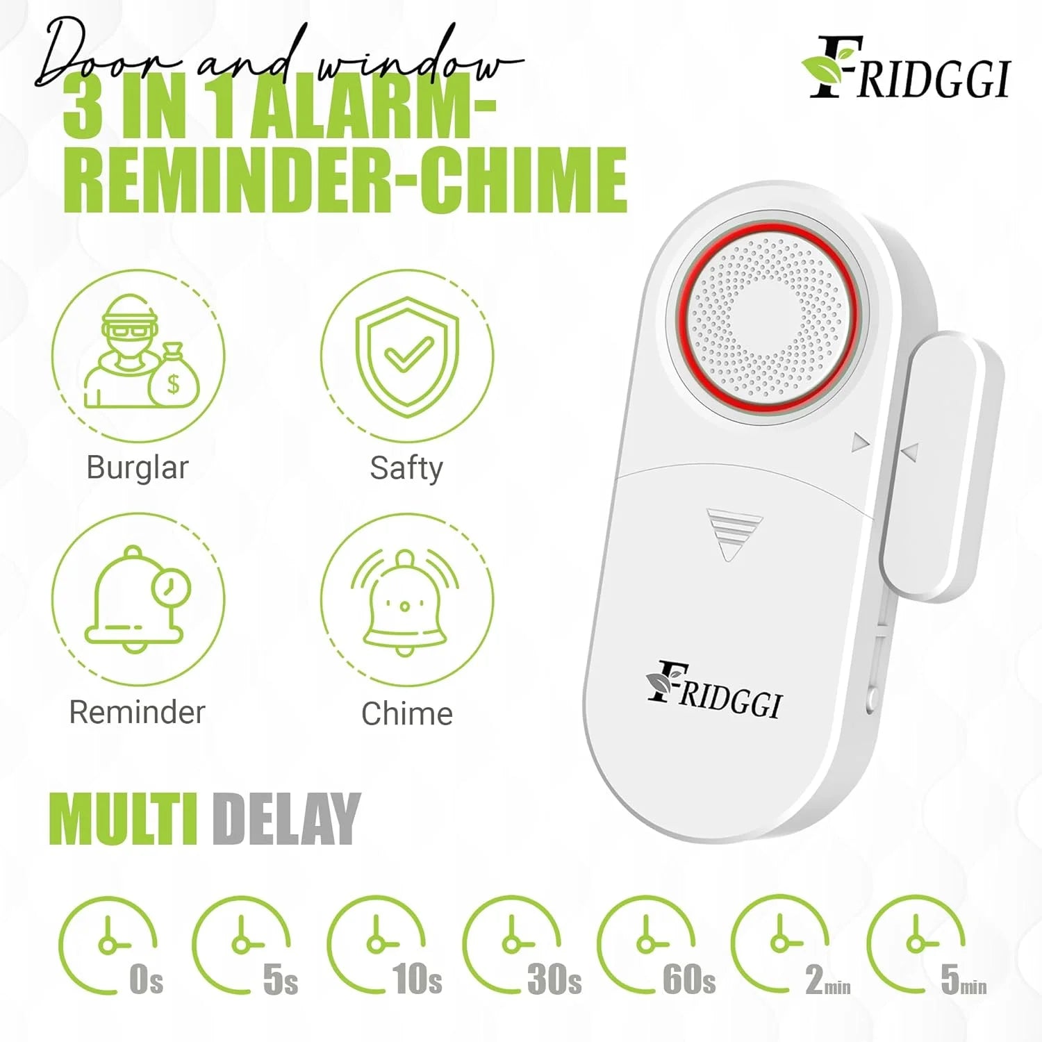3-in-1 Door Alarm with Time Delay, 80-120 dB, for Freezer and Home O499