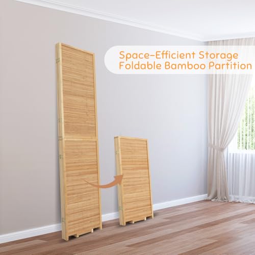 Bamboo Room Divider Folding Privacy Screen, 4 Panel, Beige N84000