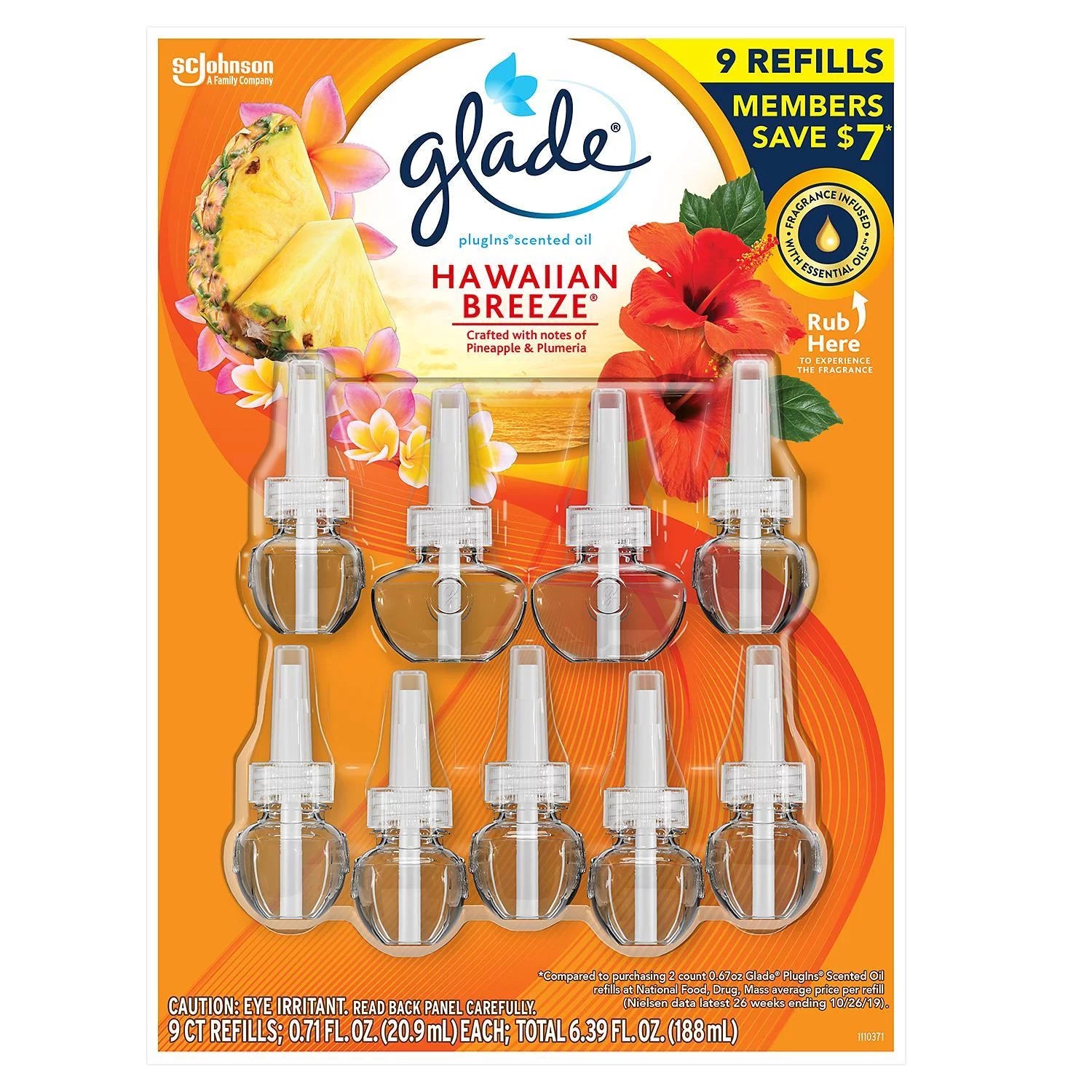 Glade PlugIns Hawaiian Breeze Scented Oil Refill, Essential Oil Infused Wall Plug In (6.39 fl. oz., 9 ct.)