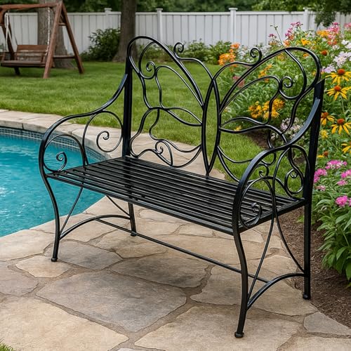 Outdoor Garden Bench Cast Iron with Armrests Y884