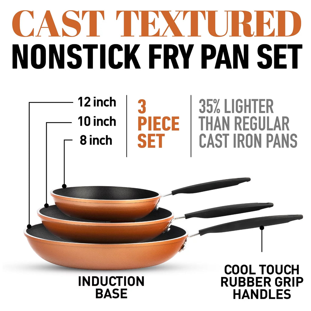 Copper Cast Frying Pan Set, Nonstick Cookware B556