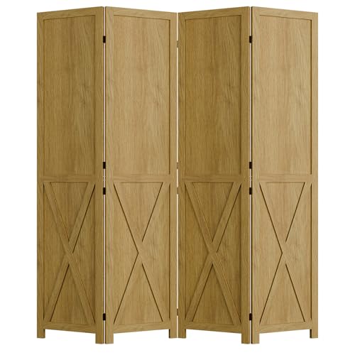 Wood Room Divider, 4 Panel 66.9 Inch Folding Privacy Screen, Freestanding Partition L84708