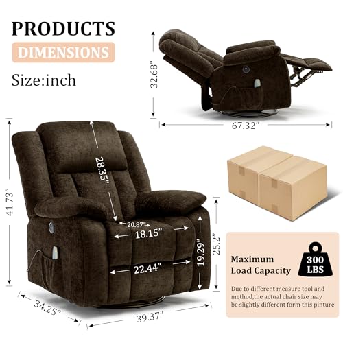 Swivel Glider Recliner Chair with Massage and Heating U99902