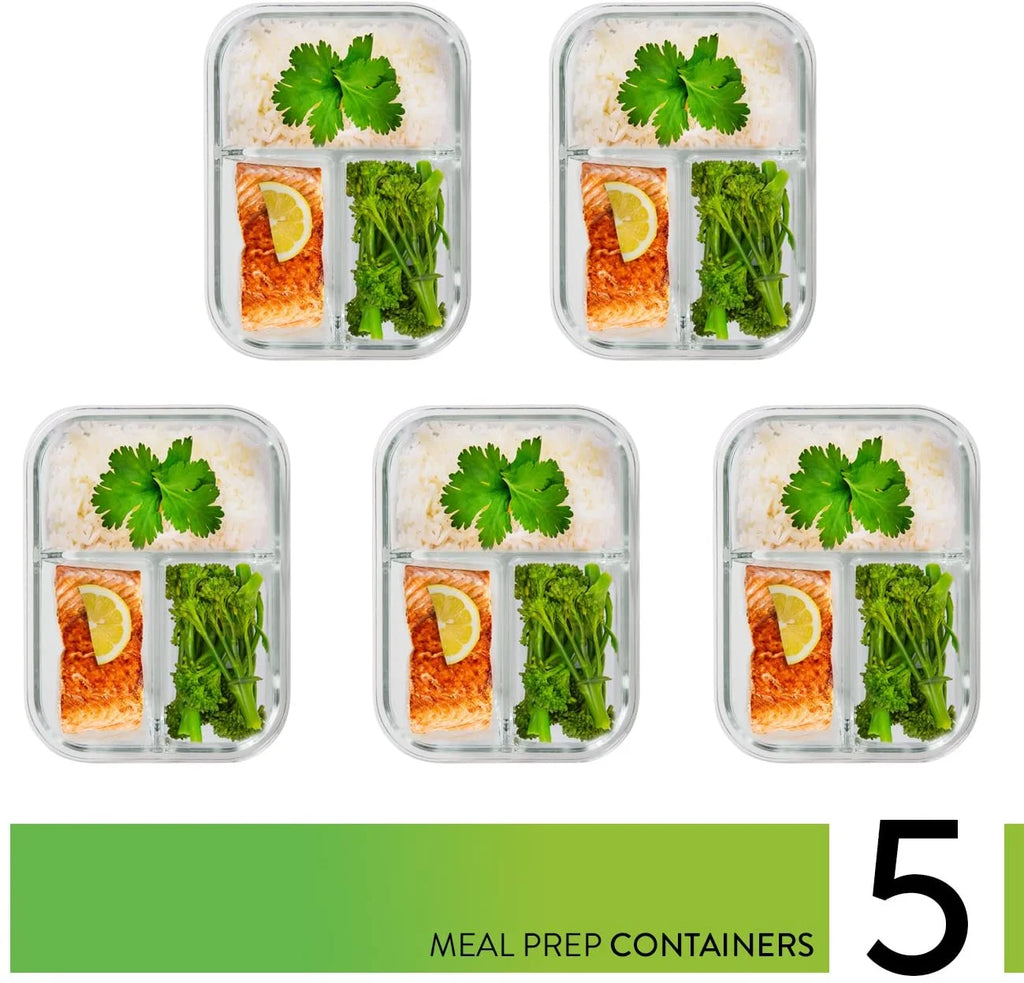 Glass Food Storage Containers 5 Pack with 3 Compartments L17402
