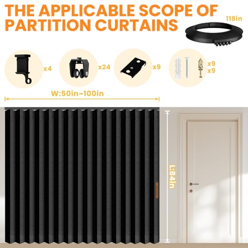 Blackout Accordion Room Divider Curtains with Ceiling Track for Bedroom Patio Sliding Door Q924855