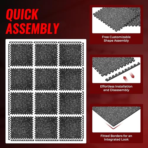 24 Pcs Interlocking Rubber Top Exercise Mats for Home Gym B471556
