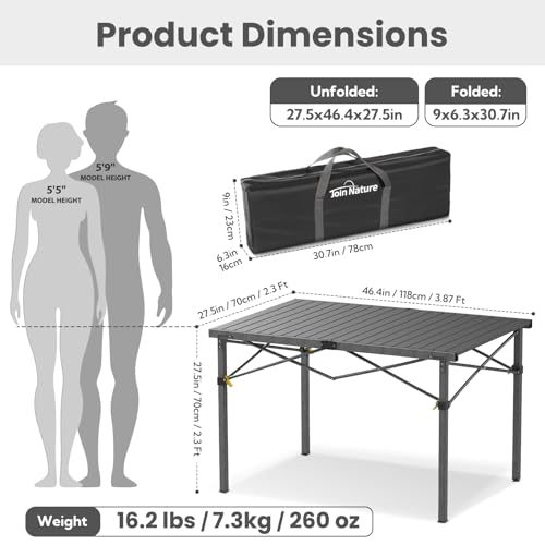 Portable Outdoor Camping Table for 2-6 Person, Foldable with Aluminum Roll-Up Top and Carry Bag P297255