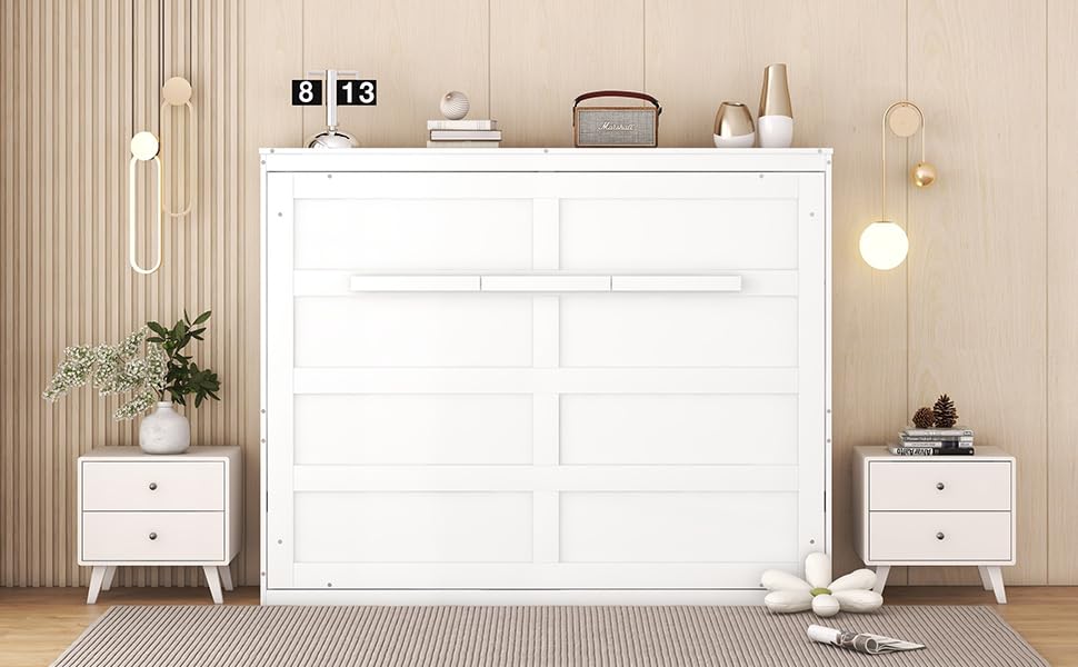Modern Farmhouse Solid Wood Murphy Cabinet Bed Queen Gray B72702