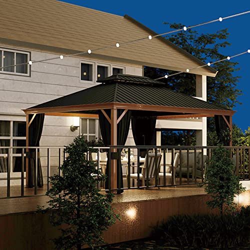 10 x 12 ft Hardtop Gazebo with Netting and Curtains for Patio, Deck, Backyard X60892
