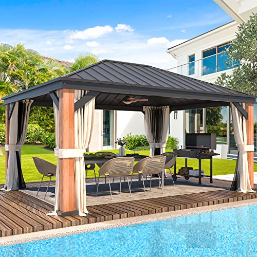 12x20 ft Hardtop Gazebo Double Roof Galvanized Steel Canopy Outdoor Aluminum Frame with Netting and Curtains X191579