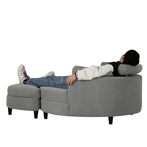 Corduroy Barrel Chair with Adjustable Headrest and Ottoman E413
