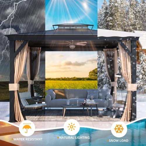 12x20 ft Hardtop Gazebo Double Roof Galvanized Steel Canopy Outdoor Aluminum Frame with Netting and Curtains X191579