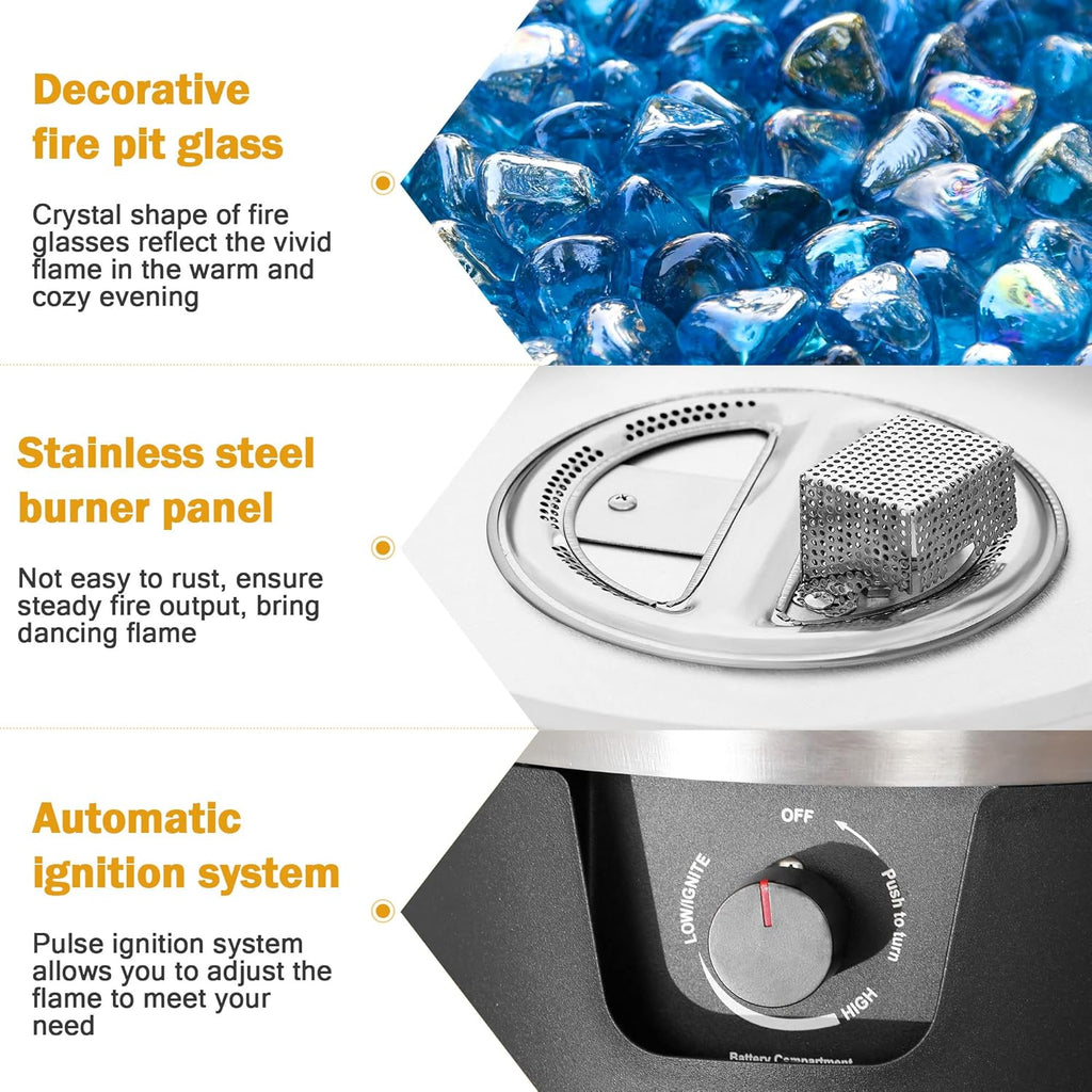 15 inch Round Gas Fire Pit with Blue Fire Glass for Patio I364