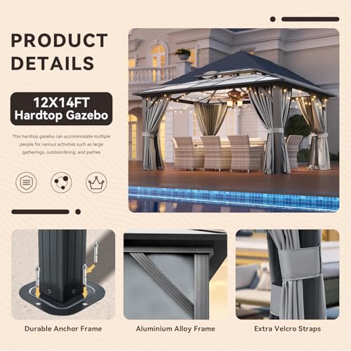 12x16 Hardtop Gazebo with Netting and Curtains for Patio K27275