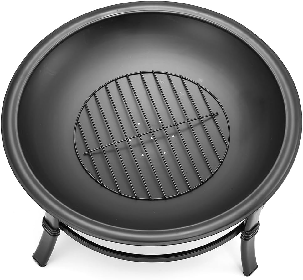 Outdoor Wood Burning Fire Pit with Spark Screen and Log Grate M2142
